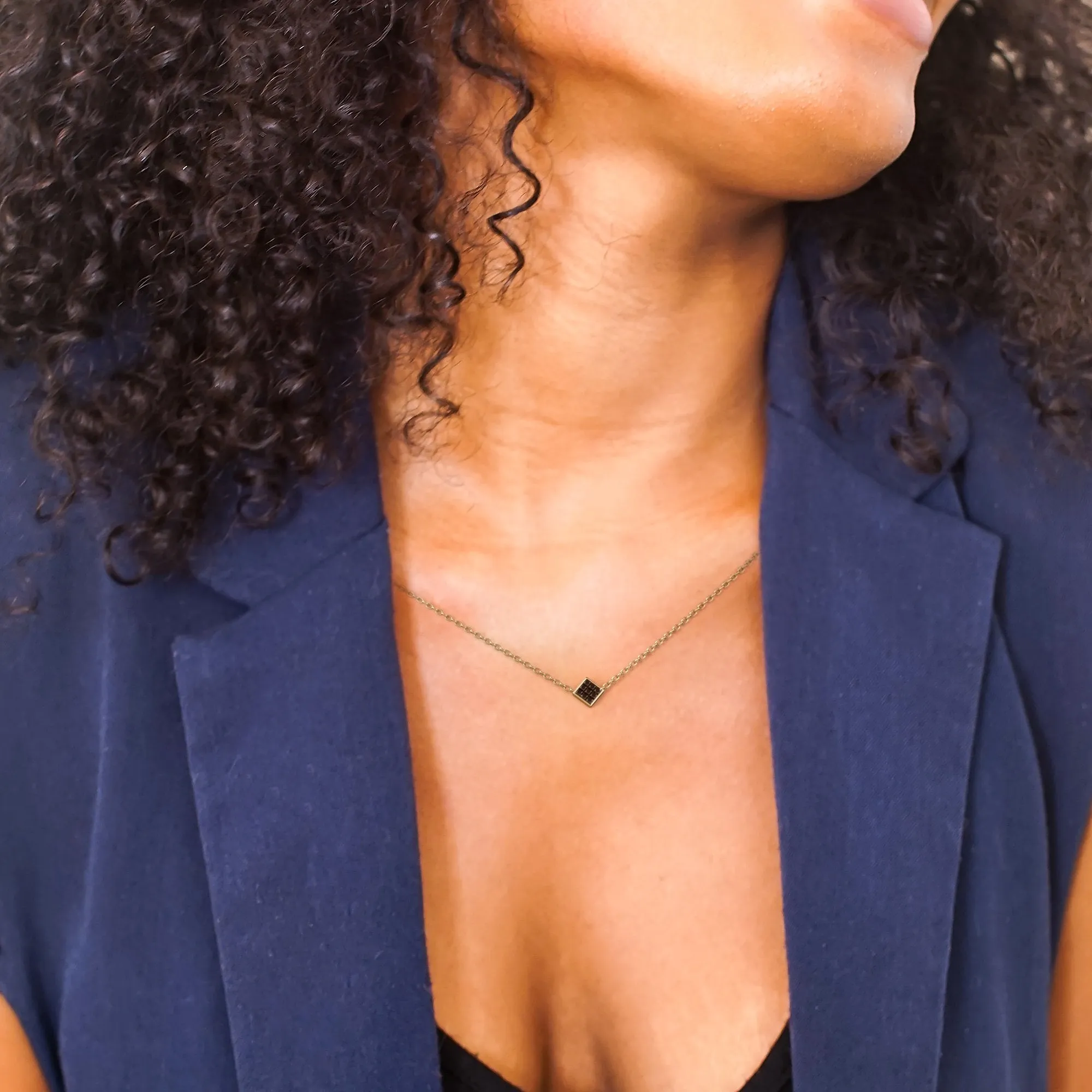 Void Natural Black Diamond Alternative Pendant with a Yellow Necklace