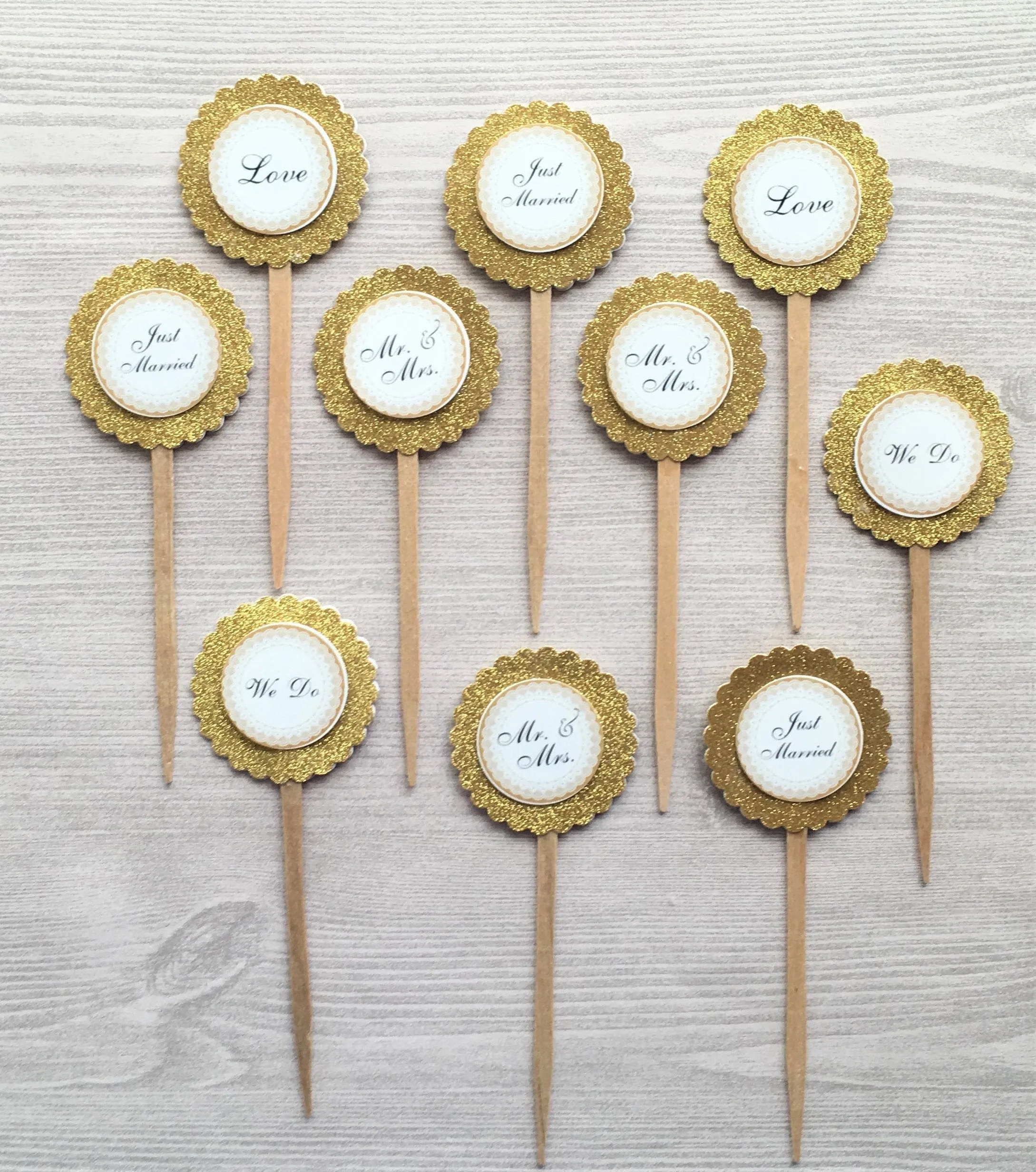 Wedding Cupcake Toppers, Set of 10