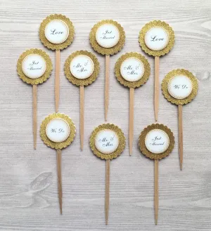 Wedding Cupcake Toppers, Set of 10