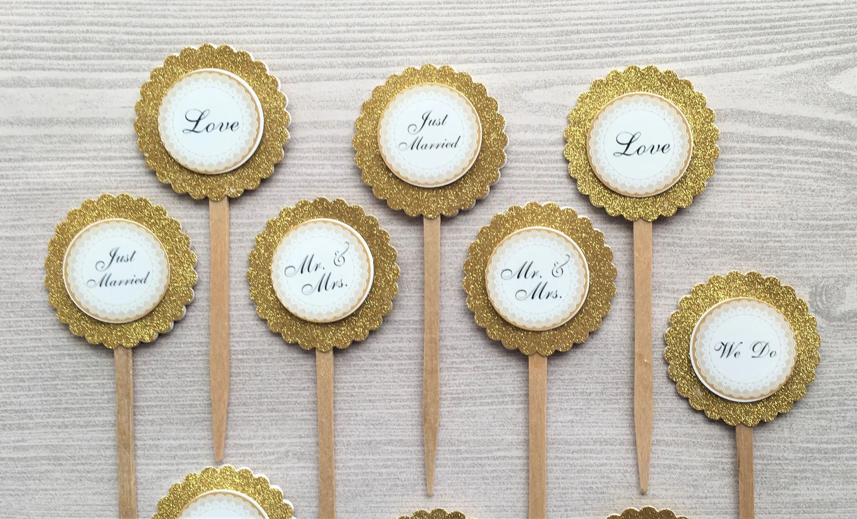 Wedding Cupcake Toppers, Set of 10