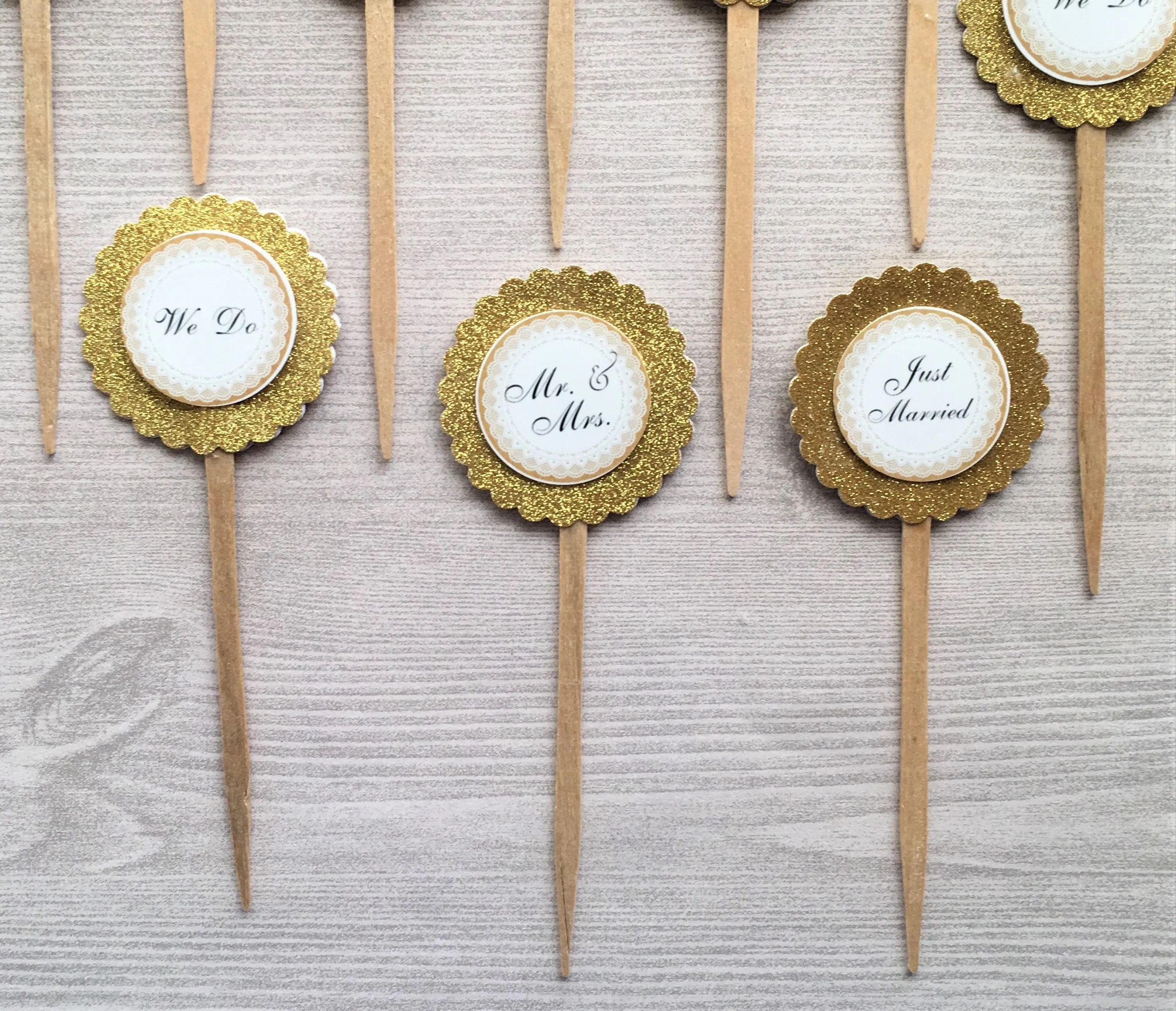 Wedding Cupcake Toppers, Set of 10