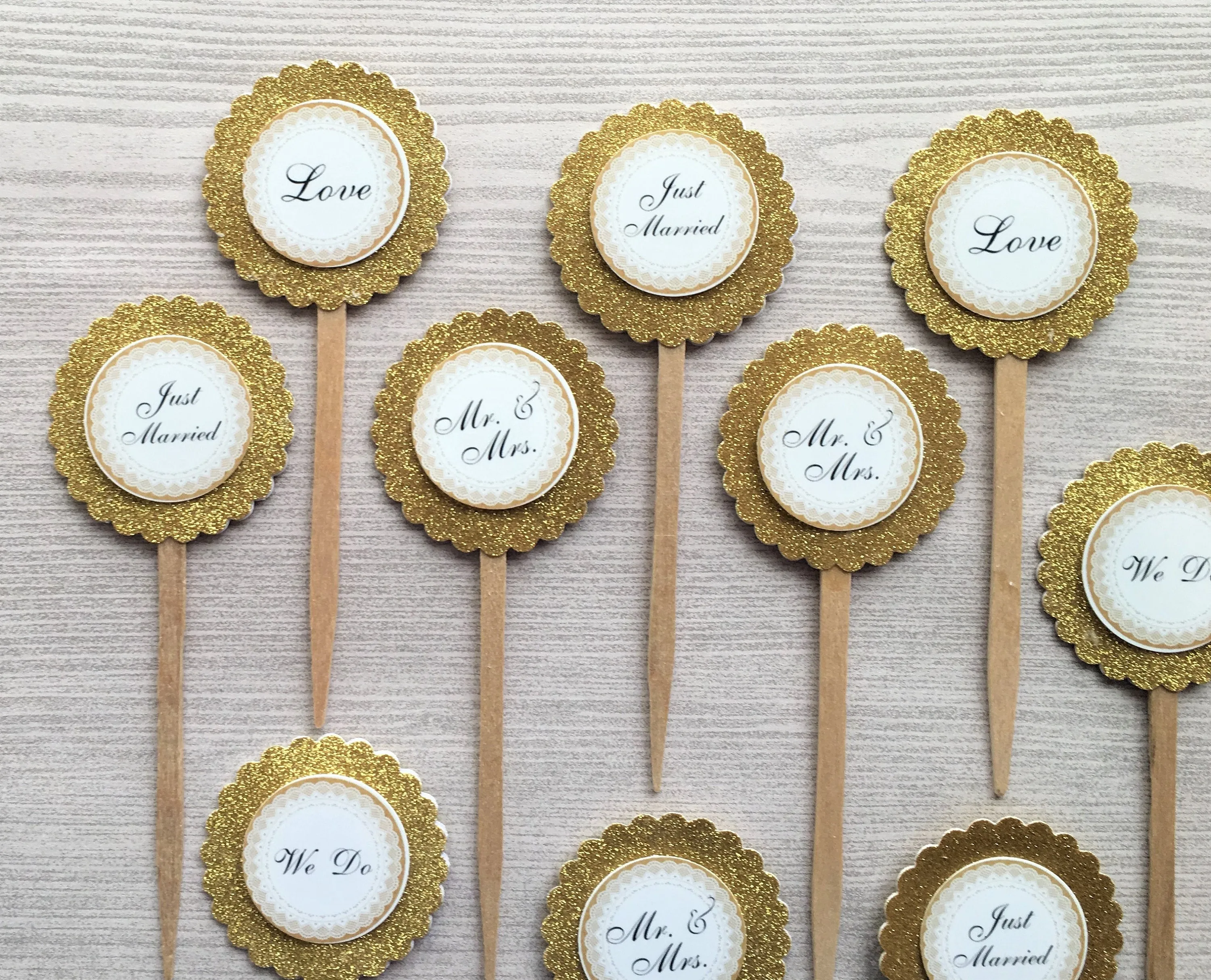 Wedding Cupcake Toppers, Set of 10