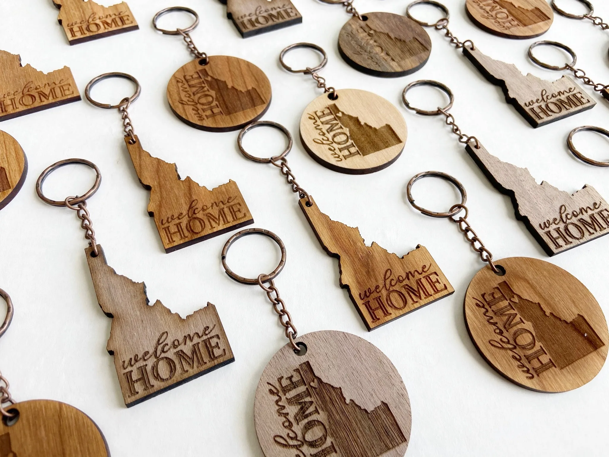 Welcome Home Idaho Engraved Keychain - Wood Engraved