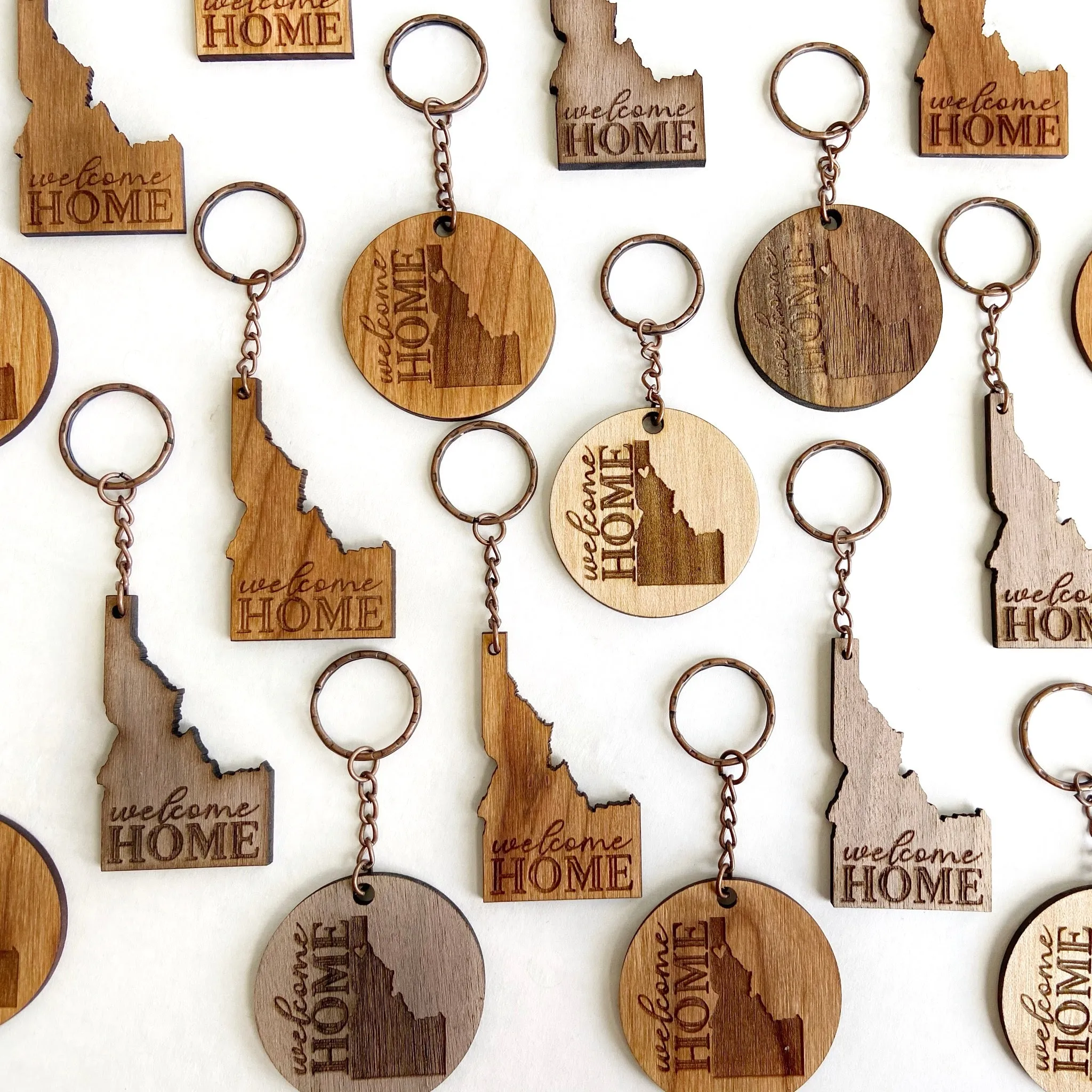 Welcome Home Idaho Engraved Keychain - Wood Engraved