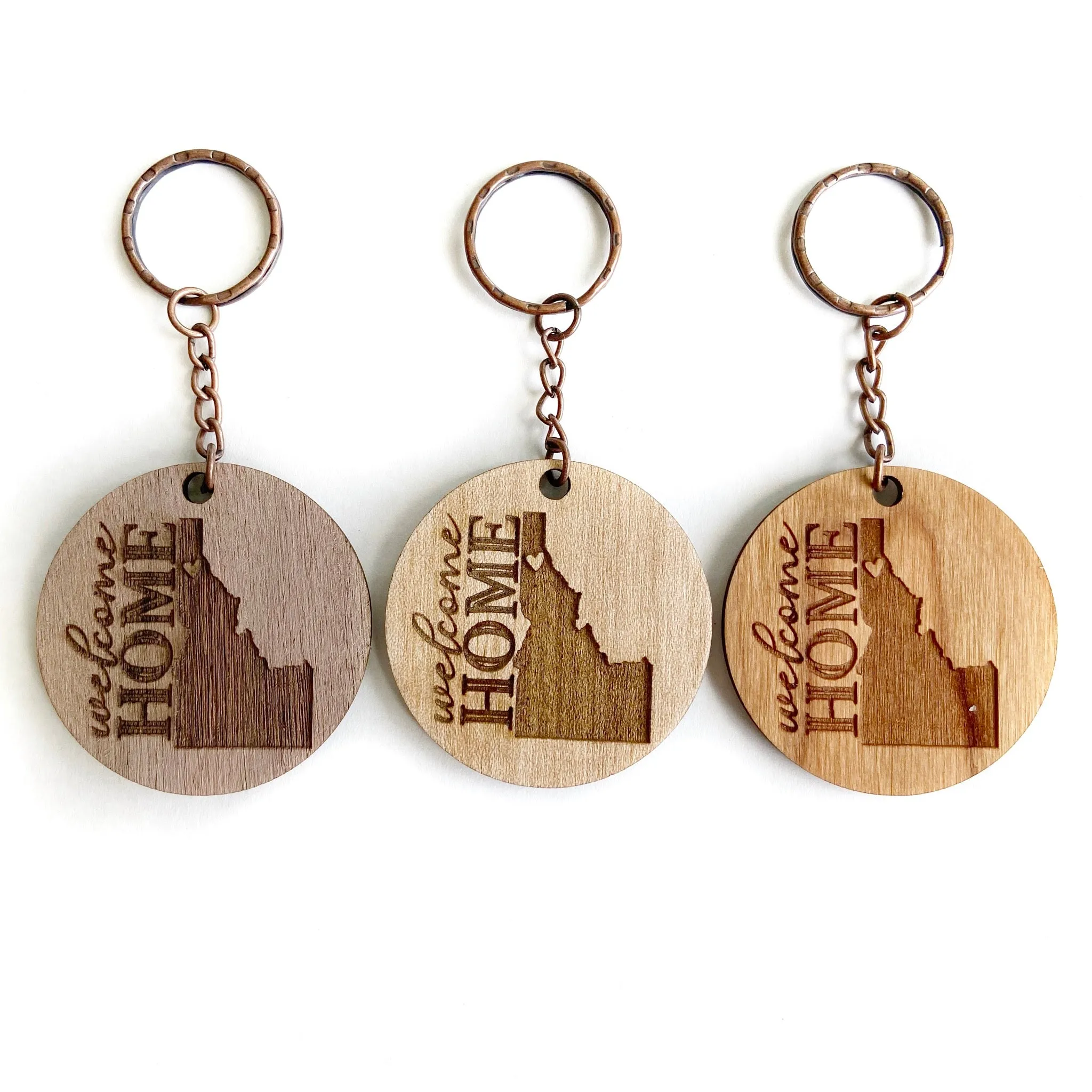 Welcome Home Idaho Engraved Keychain - Wood Engraved