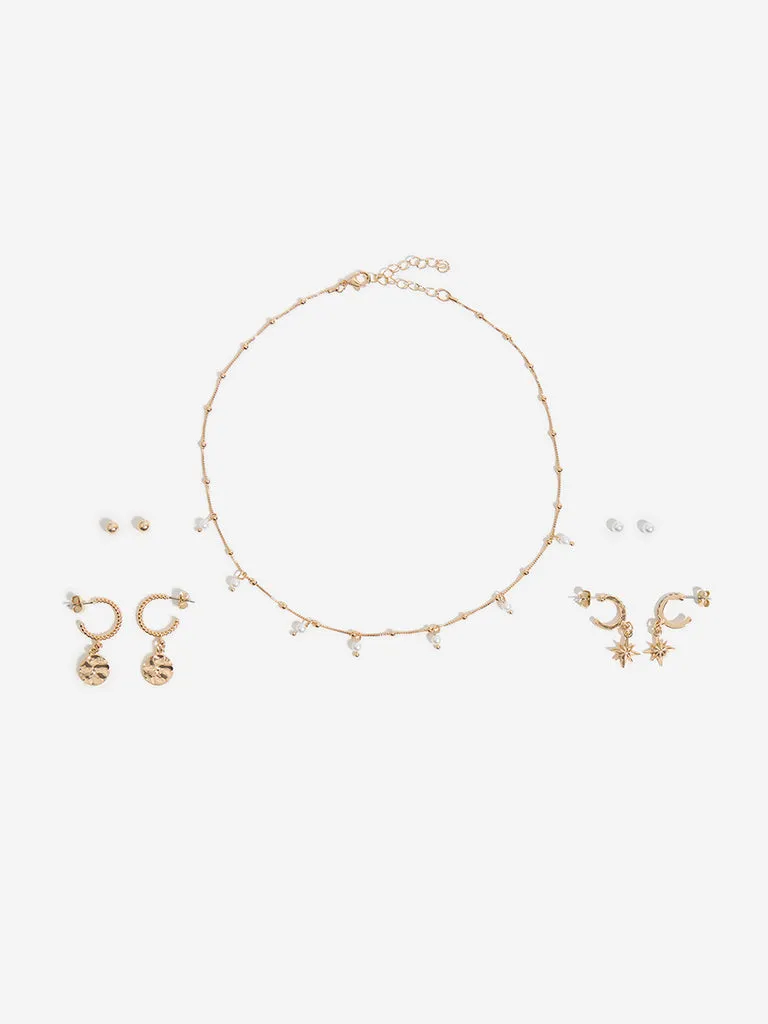 Westside Accessories Gold Pearlescent Necklace and Earrings Set