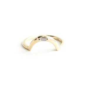 White Baguette Diamond Arch Band in Yellow Gold