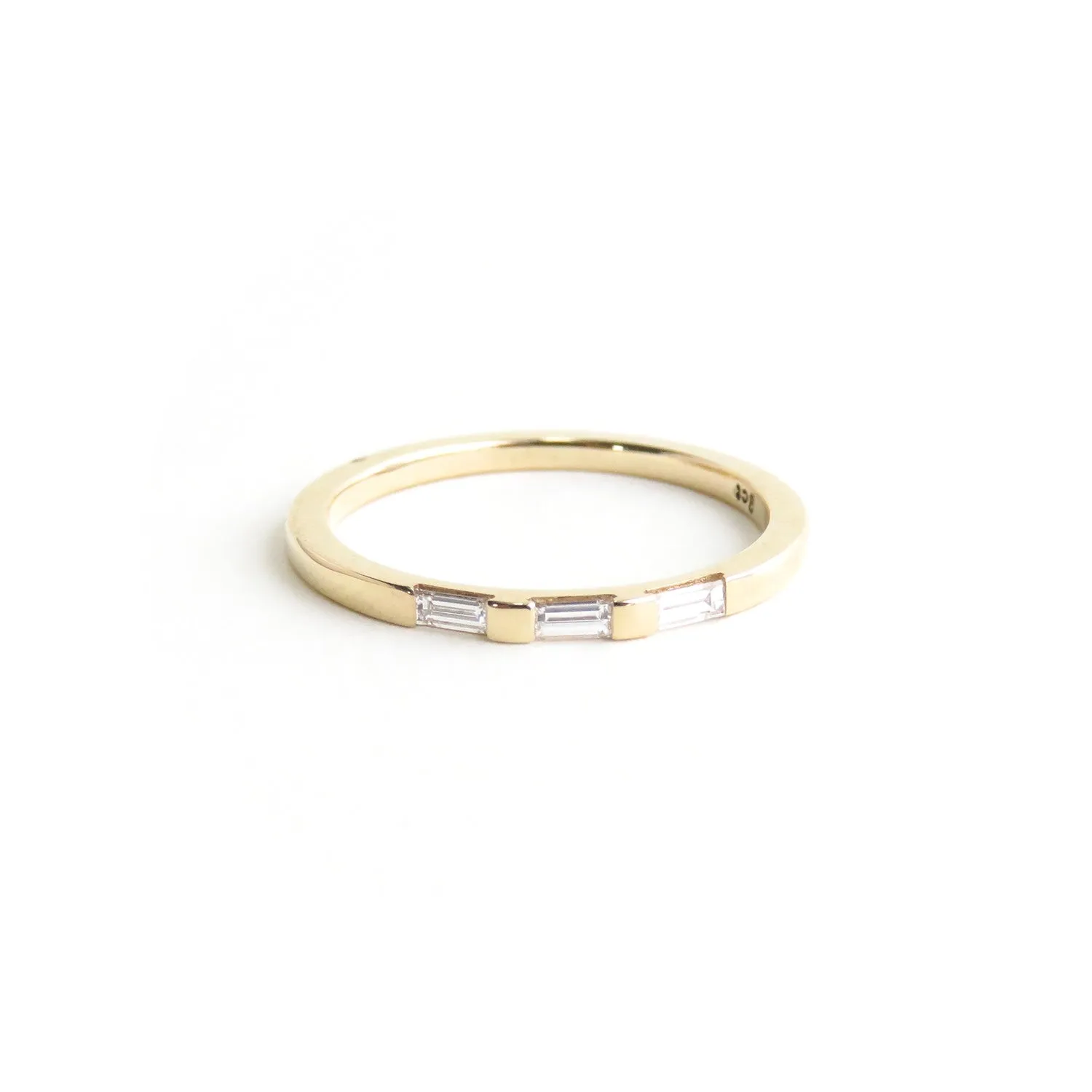White Baguette Diamond Half Eternity Band in Yellow Gold