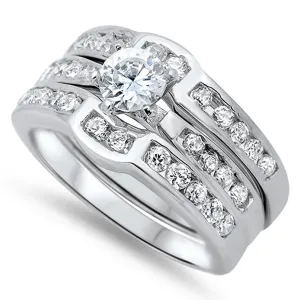 White CZ Elegant Polished Ring Set New .925 Sterling Silver Band Sizes 5-10