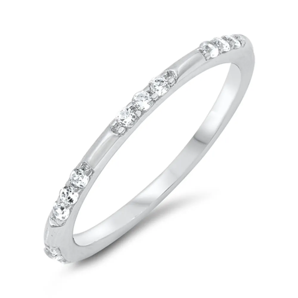 White CZ Modern Wedding Ring New .925 Sterling Silver Band Sizes 4-10