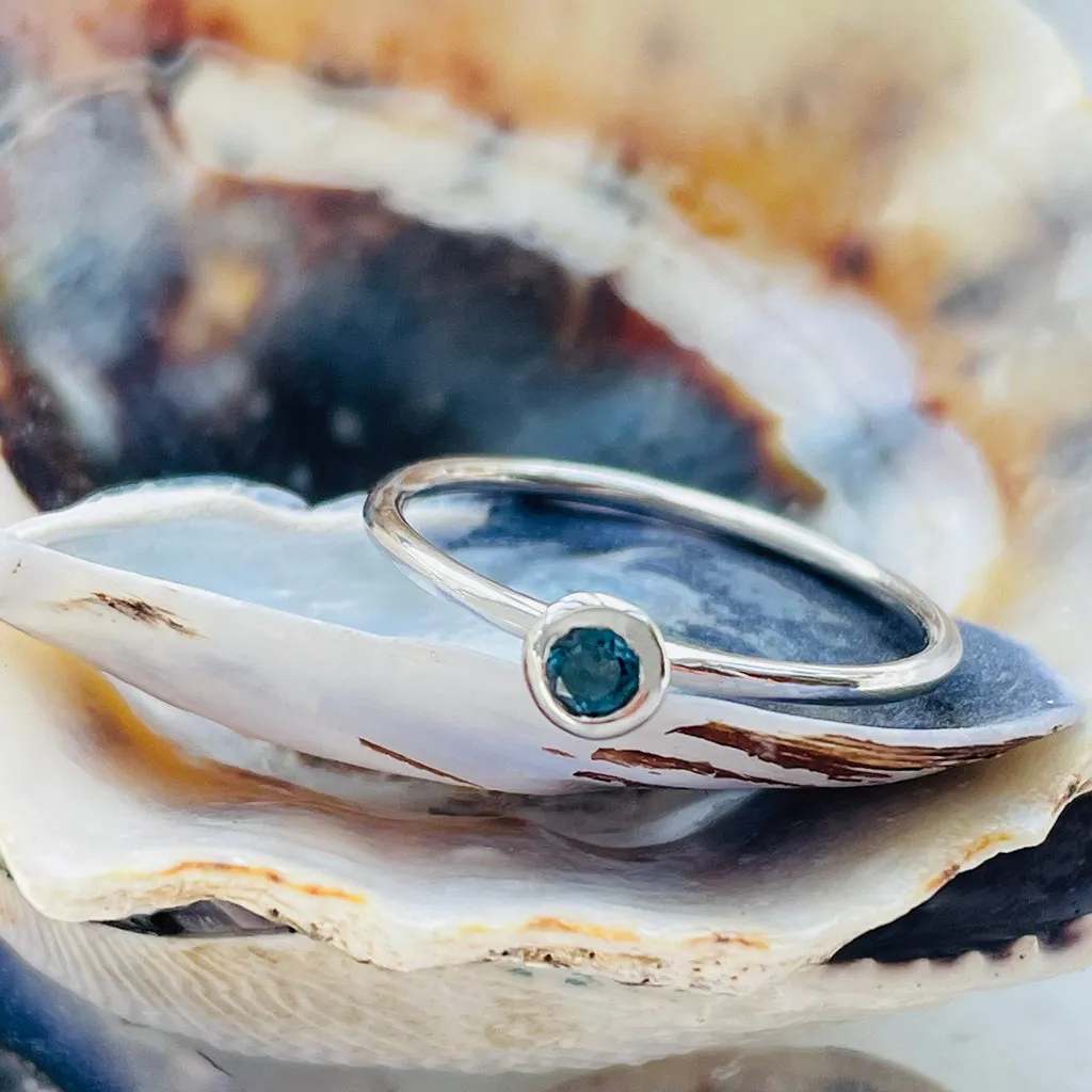 White Gold Bezel Set London Blue Topaz Stacking Ring