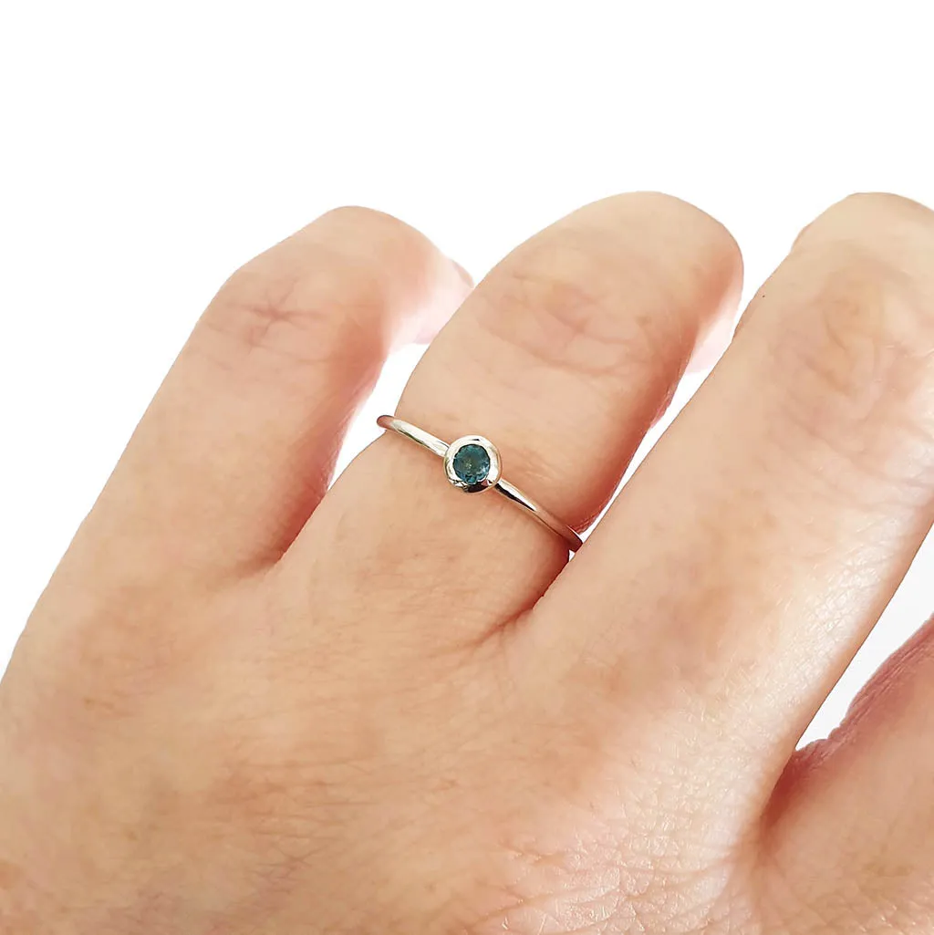 White Gold Bezel Set London Blue Topaz Stacking Ring