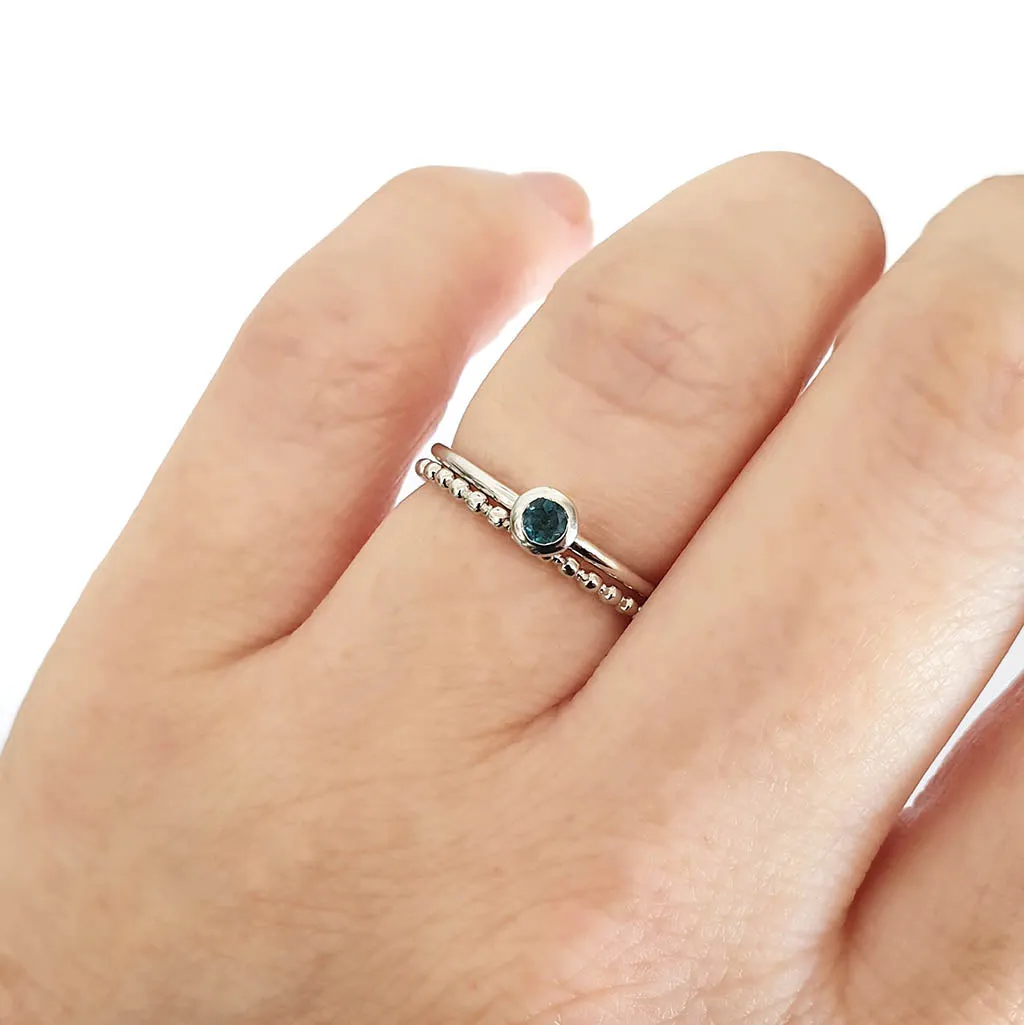 White Gold Bezel Set London Blue Topaz Stacking Ring