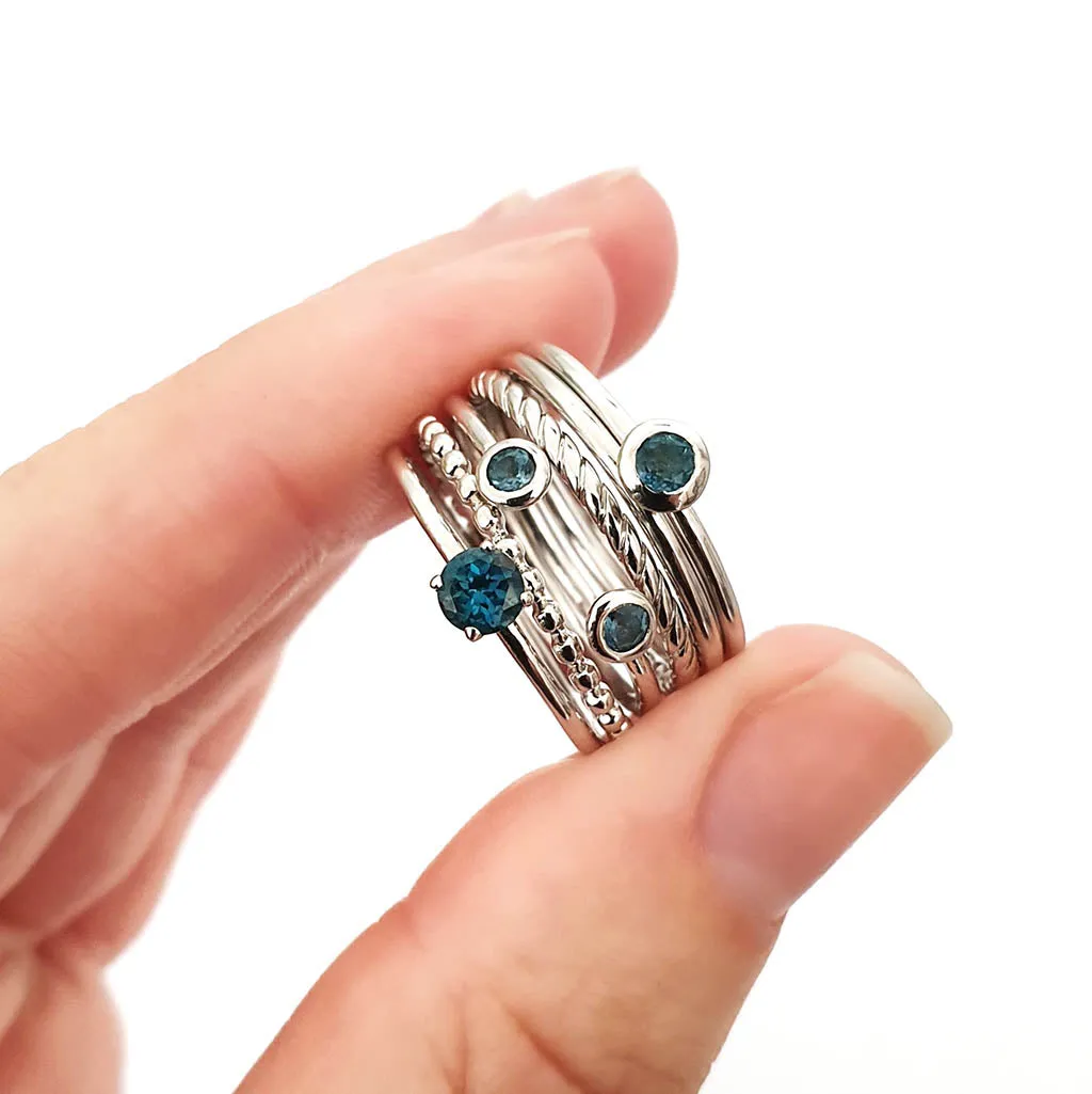 White Gold Bezel Set London Blue Topaz Stacking Ring