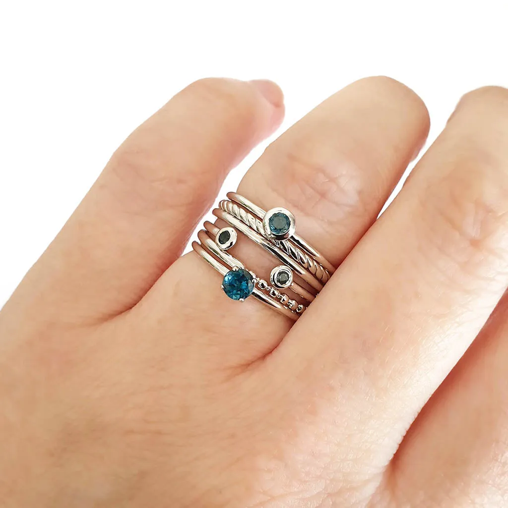 White Gold Bezel Set London Blue Topaz Stacking Ring