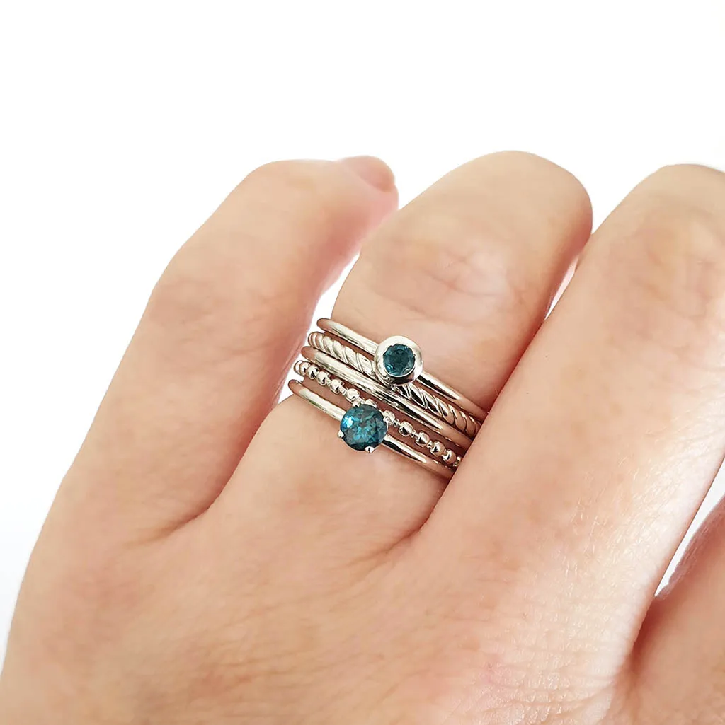 White Gold Bezel Set London Blue Topaz Stacking Ring