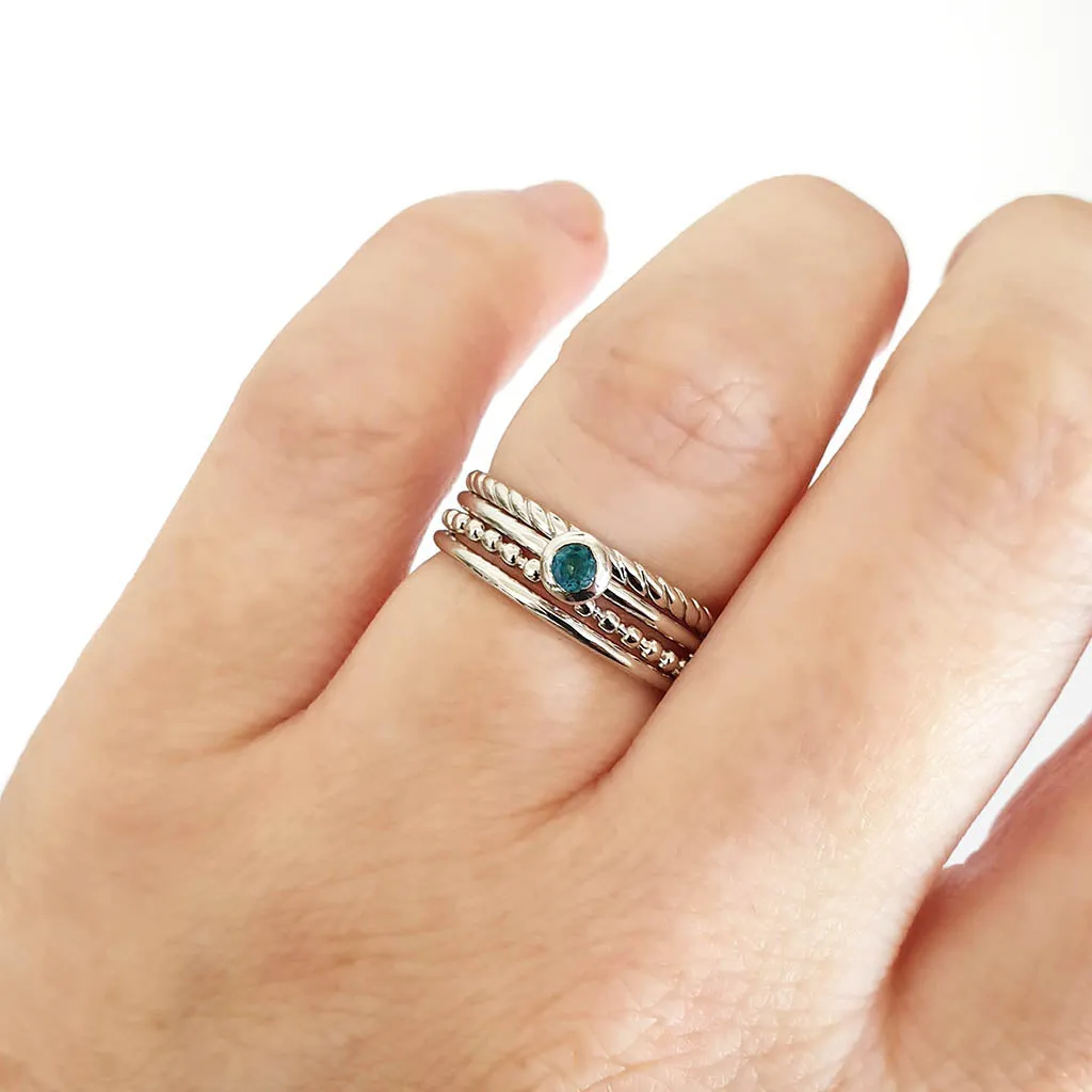 White Gold Bezel Set London Blue Topaz Stacking Ring