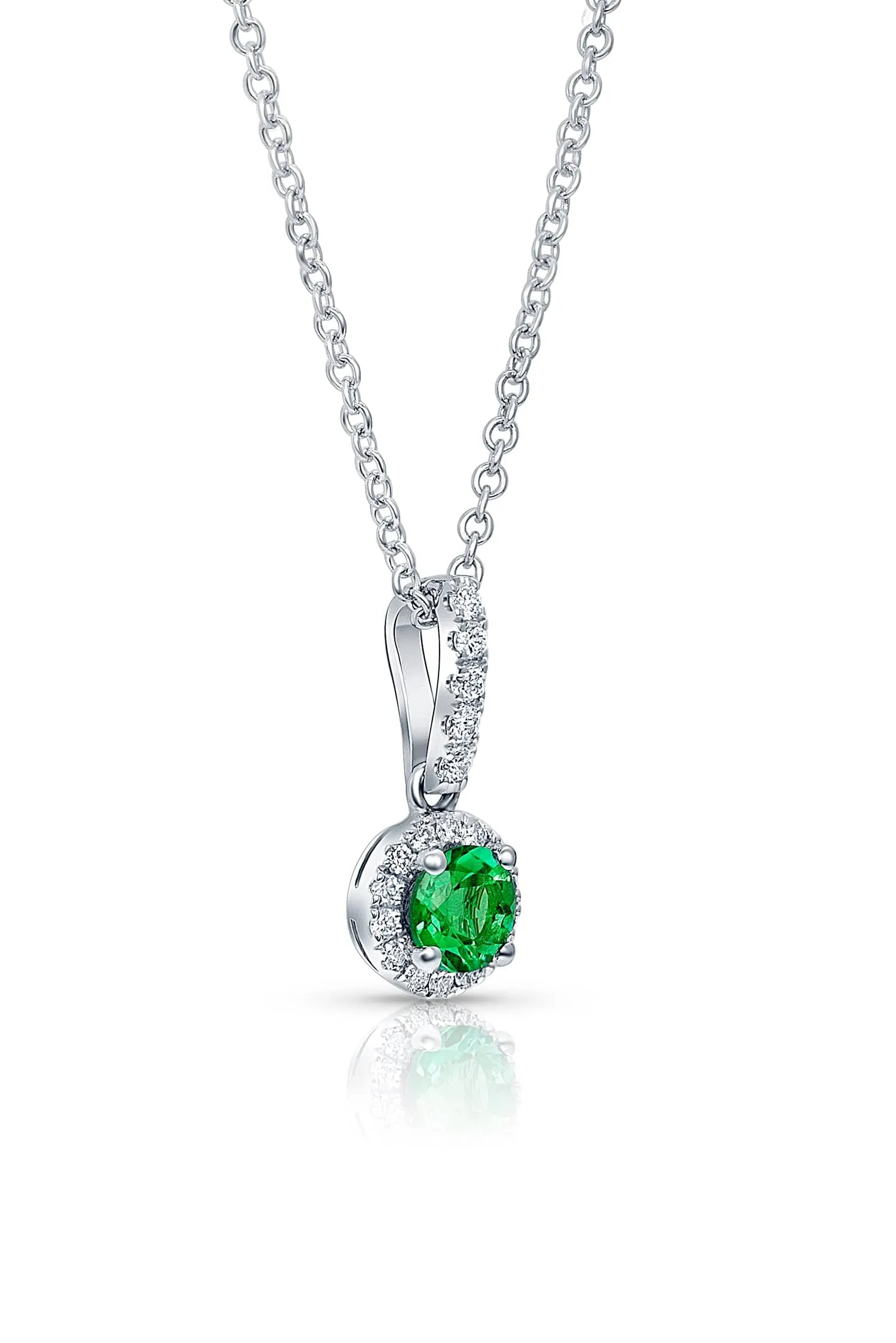 White Gold Emerald and Diamond Pendant