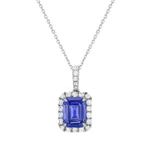 White Gold Halo Pendant Emerald Ceylon Sapphire & Natural Earth Mined Diamond 2 Carats