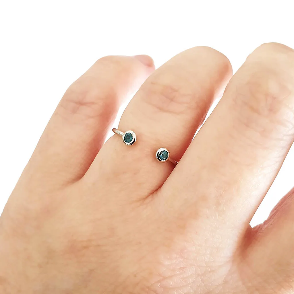 White Gold Open Double Bezel 2.5mm London Blue Topaz Stacking Ring
