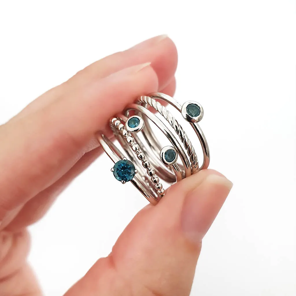 White Gold Open Double Bezel 2.5mm London Blue Topaz Stacking Ring