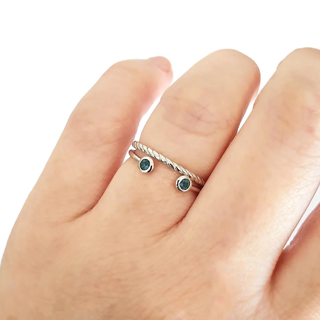White Gold Open Double Bezel 2.5mm London Blue Topaz Stacking Ring