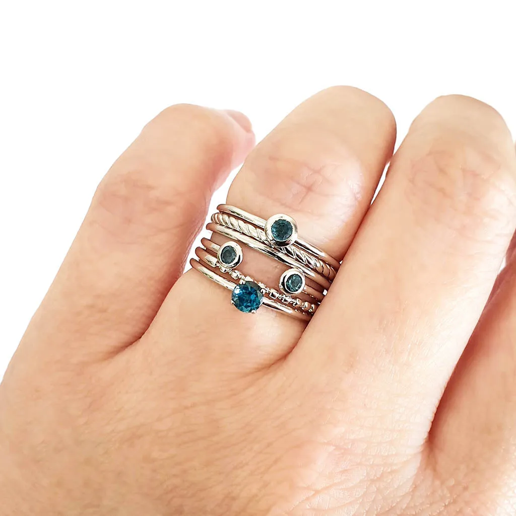 White Gold Open Double Bezel 2.5mm London Blue Topaz Stacking Ring