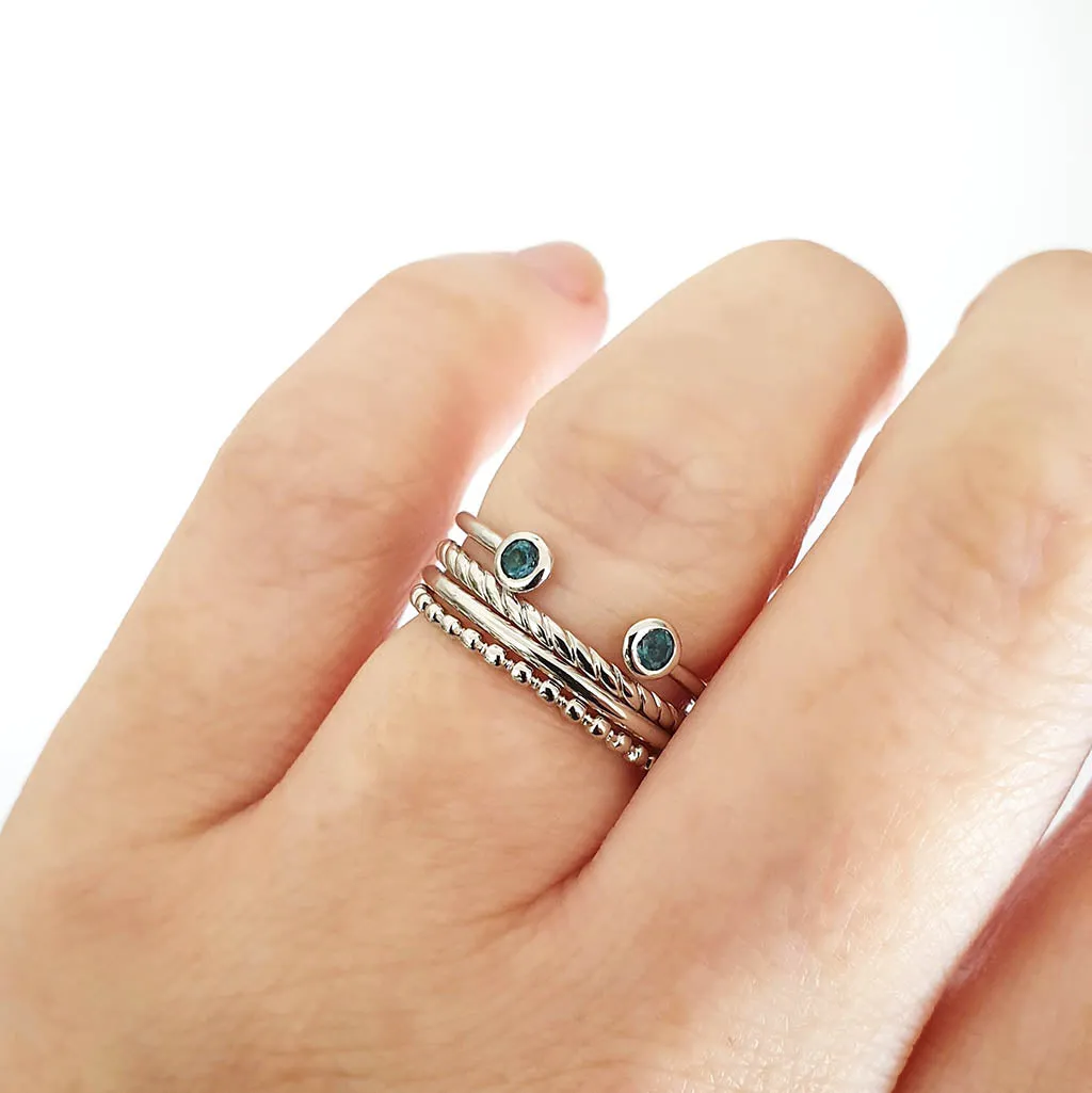 White Gold Open Double Bezel 2.5mm London Blue Topaz Stacking Ring