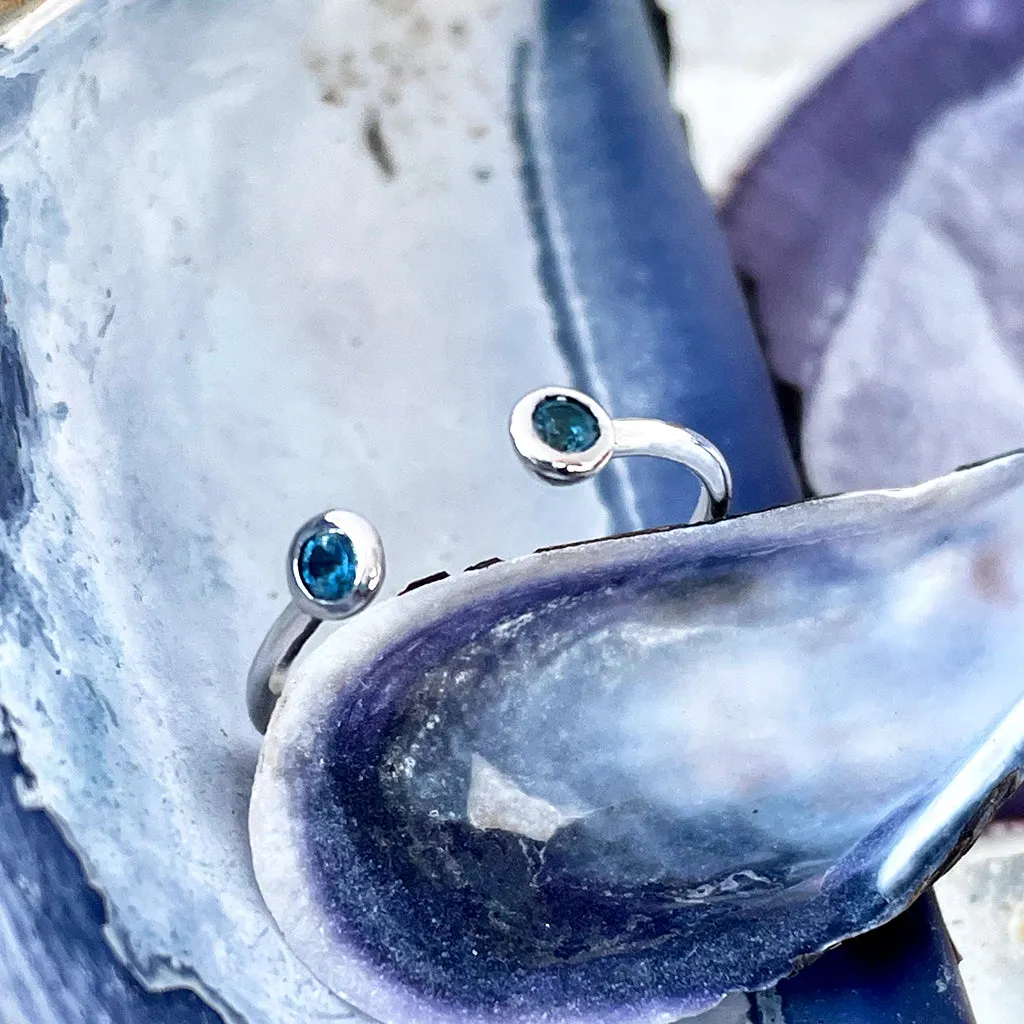 White Gold Open Double Bezel 2.5mm London Blue Topaz Stacking Ring
