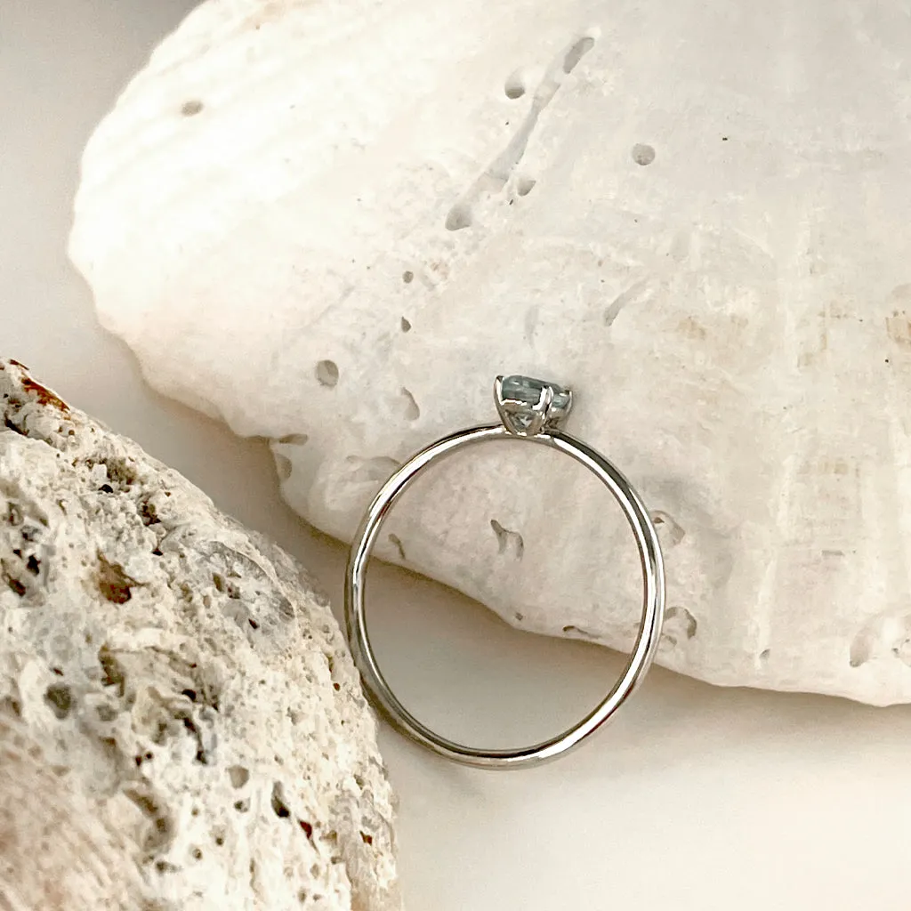 White Gold Raised Four Claw Aquamarine Stacking Ring