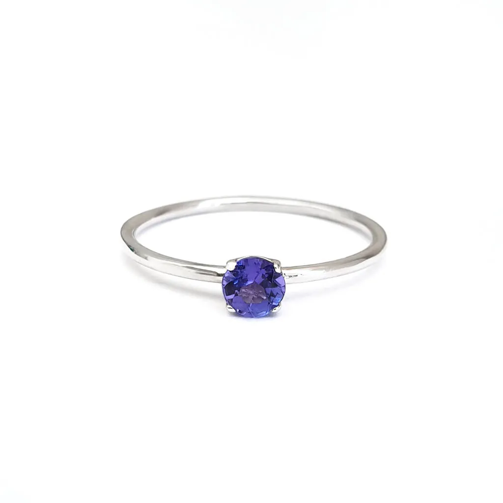White Gold Raised Four Claw Tanzanite Stacking Ring