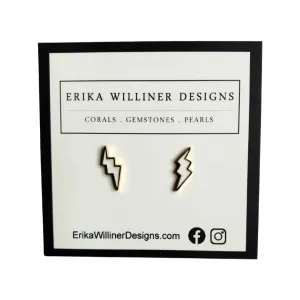 White Lightning Bolt with Gold Border Stud Earrings 200-17 | Erika Williner Designs