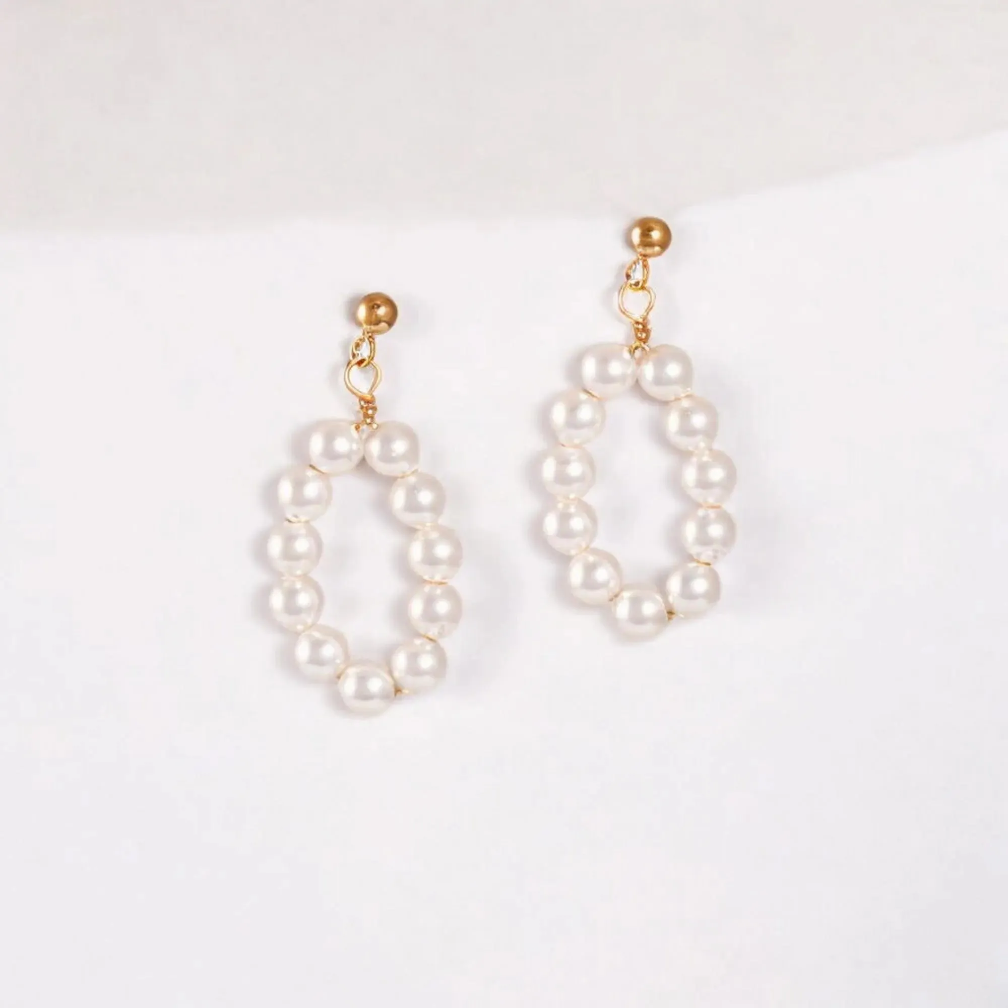 White Pearl Dangle Stud Earrings