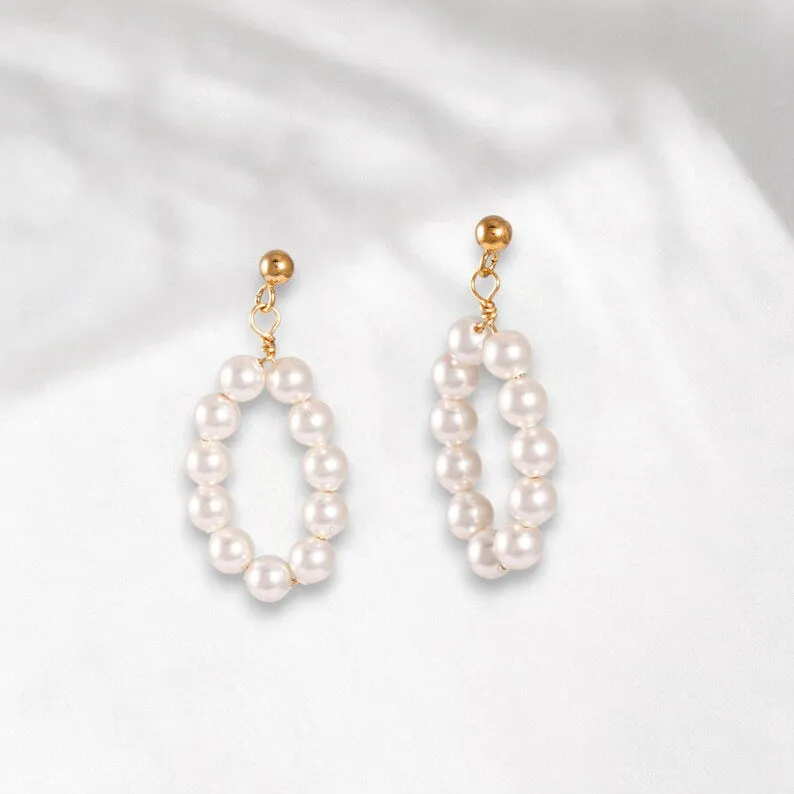 White Pearl Dangle Stud Earrings