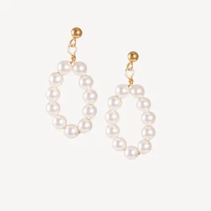 White Pearl Dangle Stud Earrings