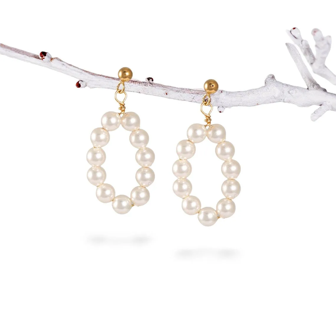 White Pearl Dangle Stud Earrings