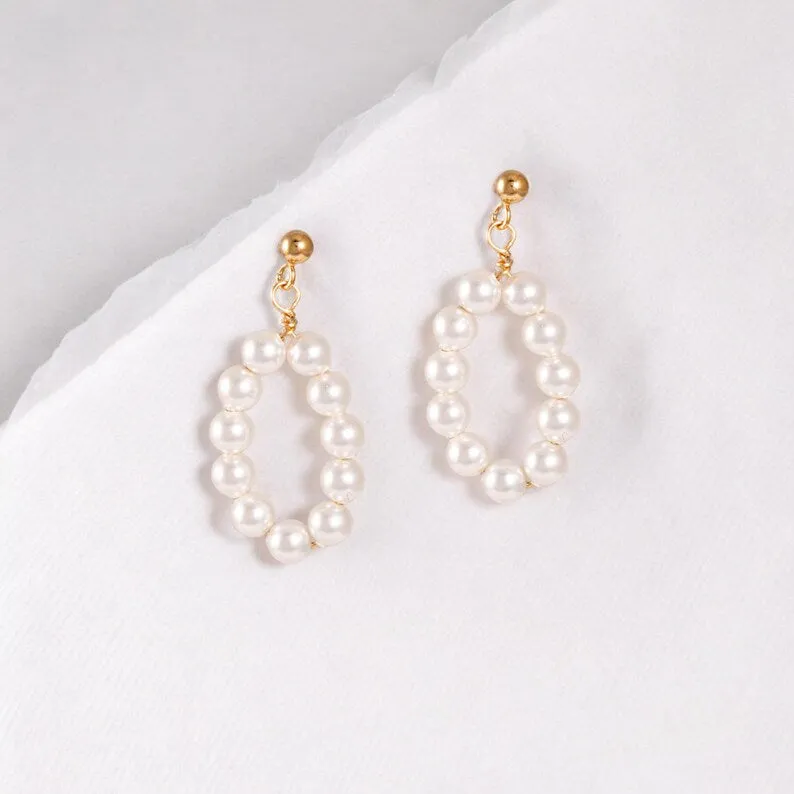 White Pearl Dangle Stud Earrings