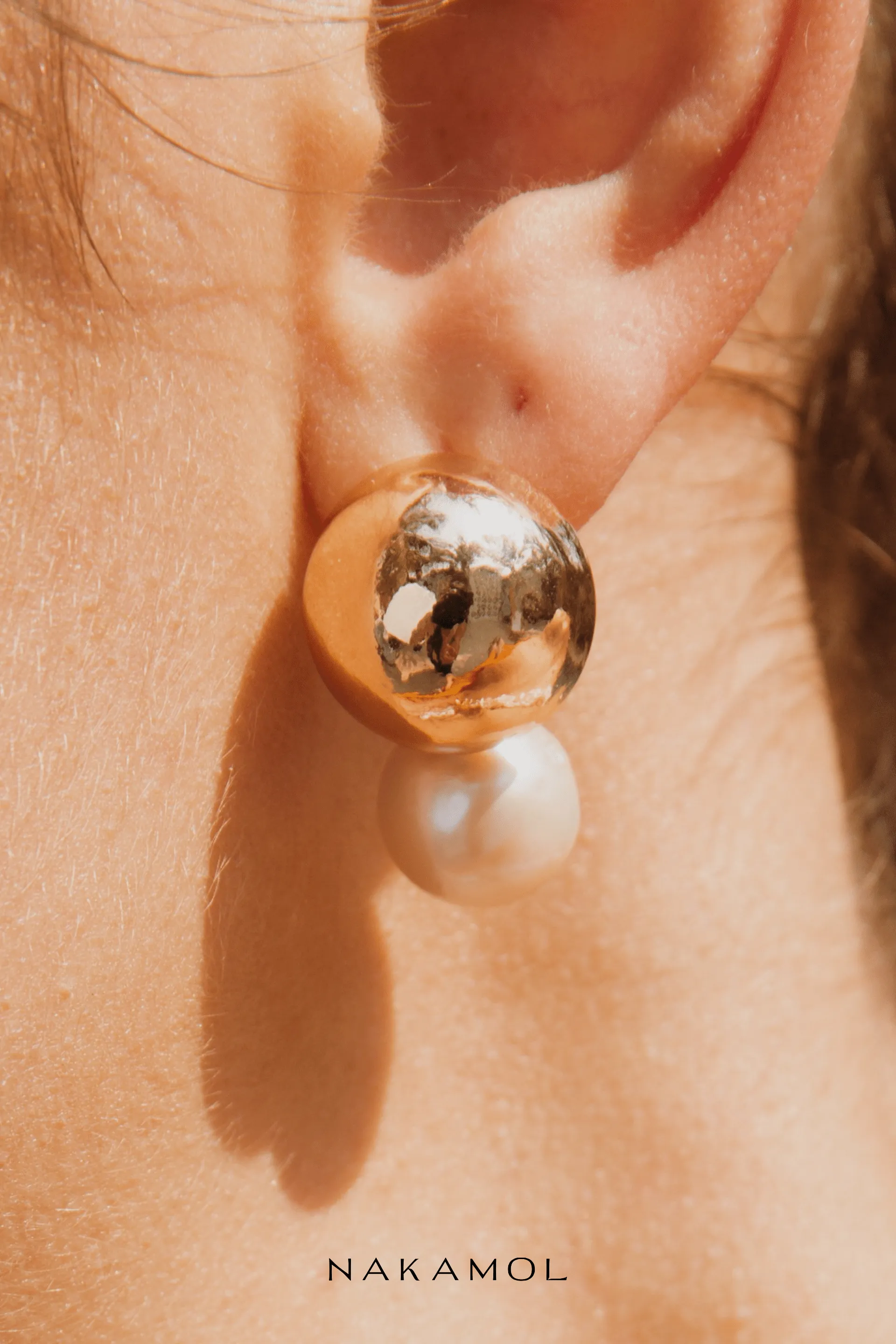 White Pearl Gold Drop Stud Earrings