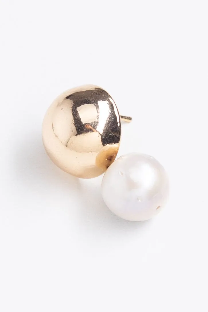White Pearl Gold Drop Stud Earrings