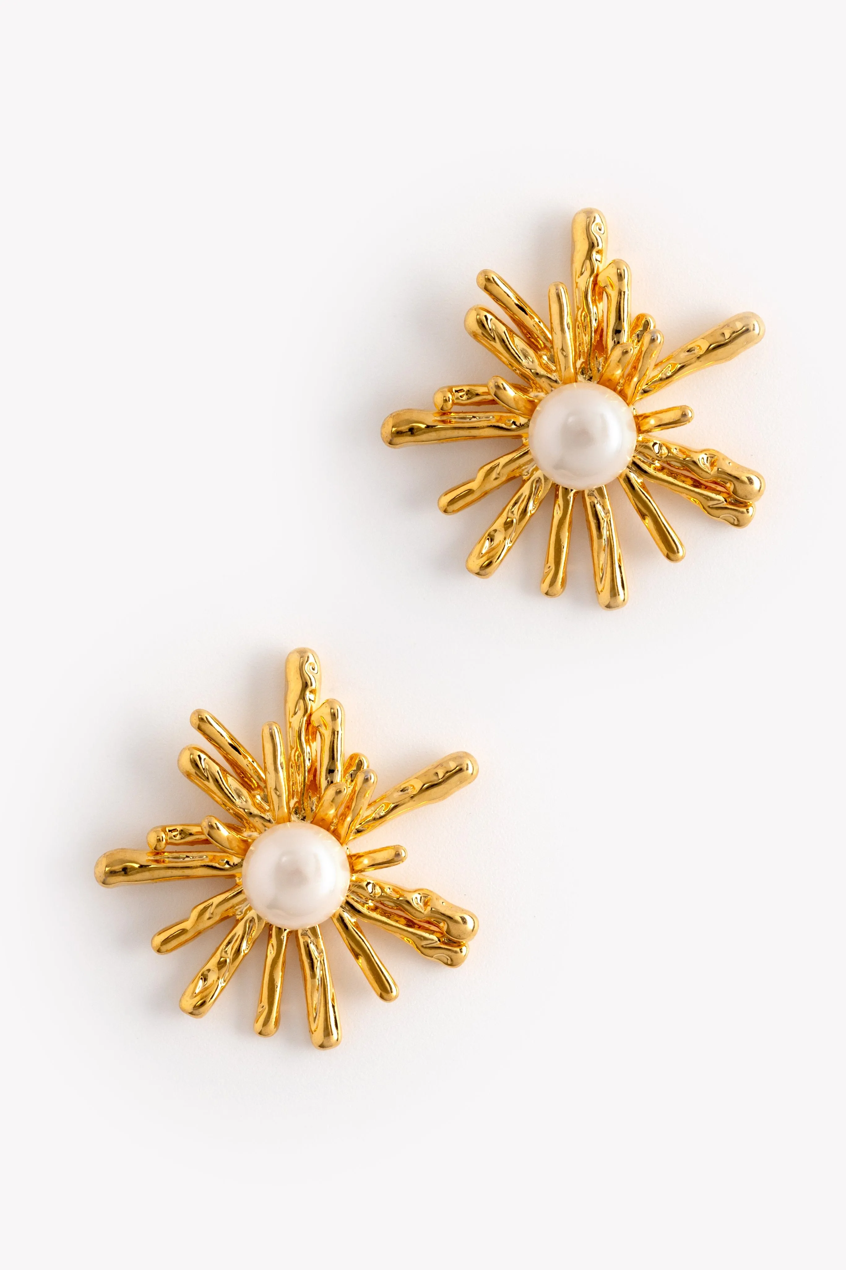 White Pearl Starburst Gold Earrings