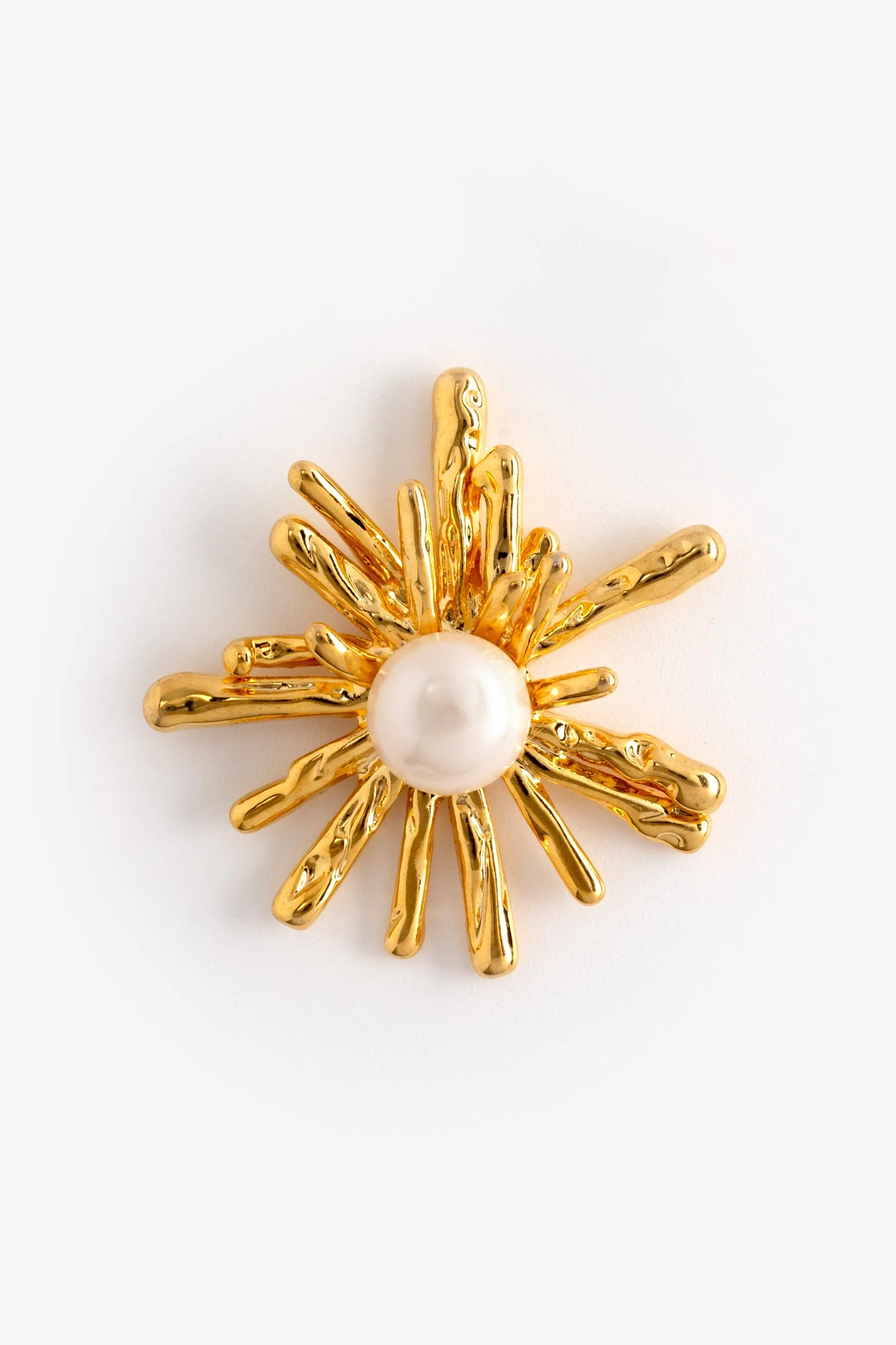 White Pearl Starburst Gold Earrings