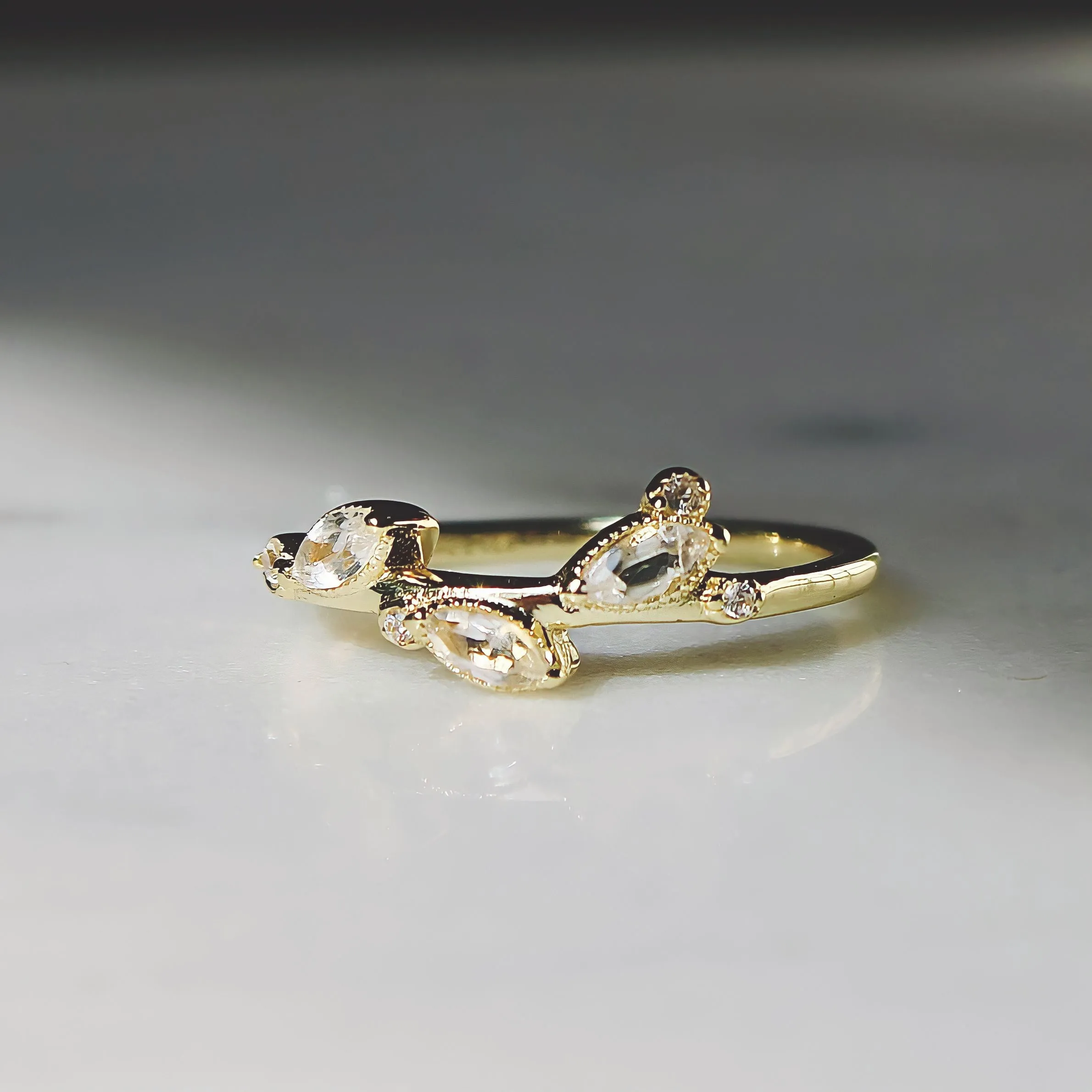 White Topaz Laurel Vine Ring