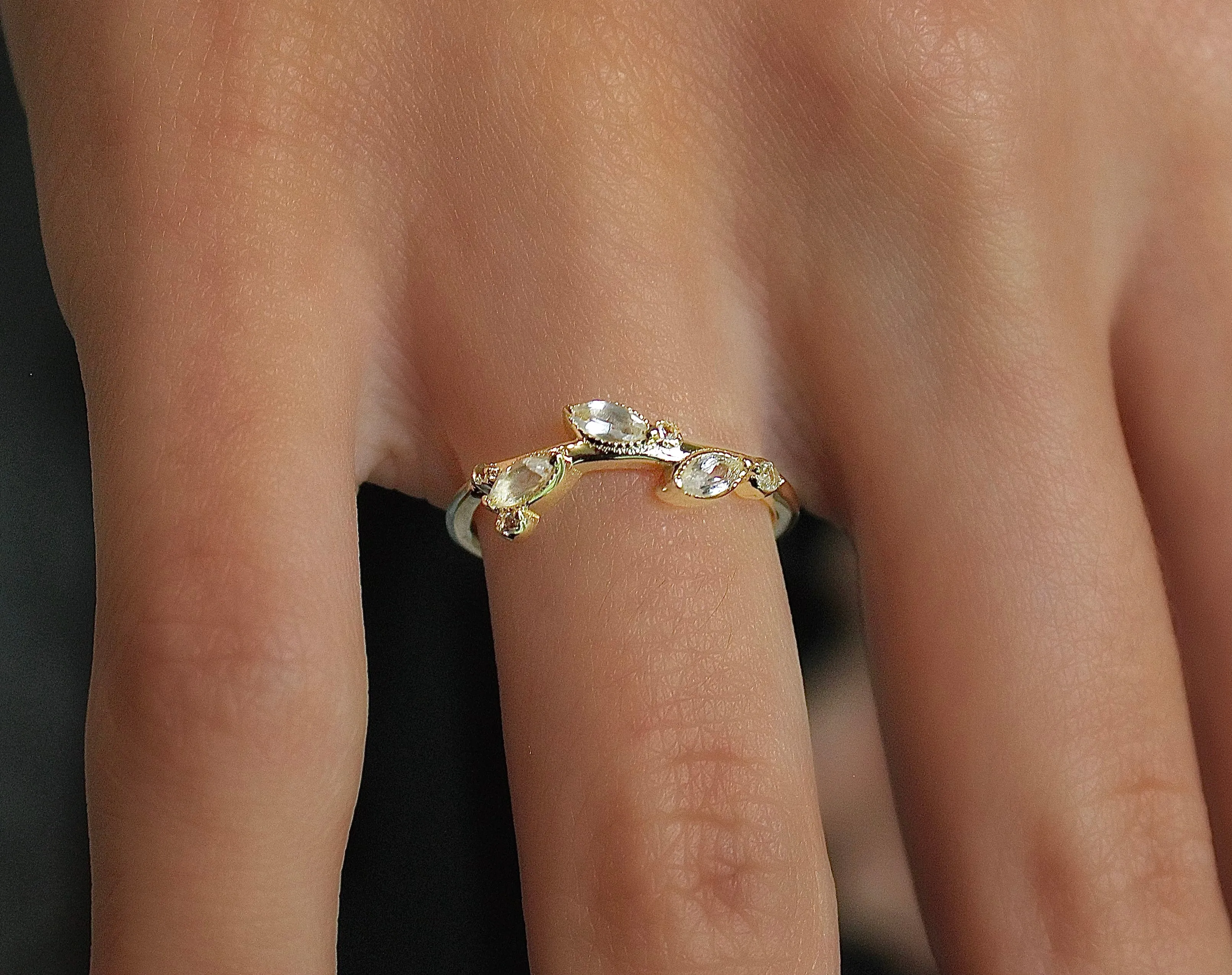 White Topaz Laurel Vine Ring