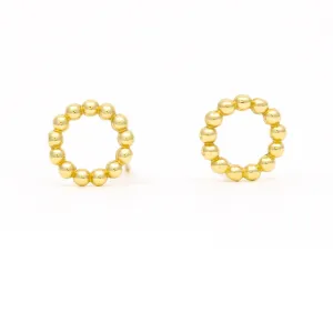 Women's Minimalist Beaded Open Circle Stud Earrings in 14k Yellow Gold