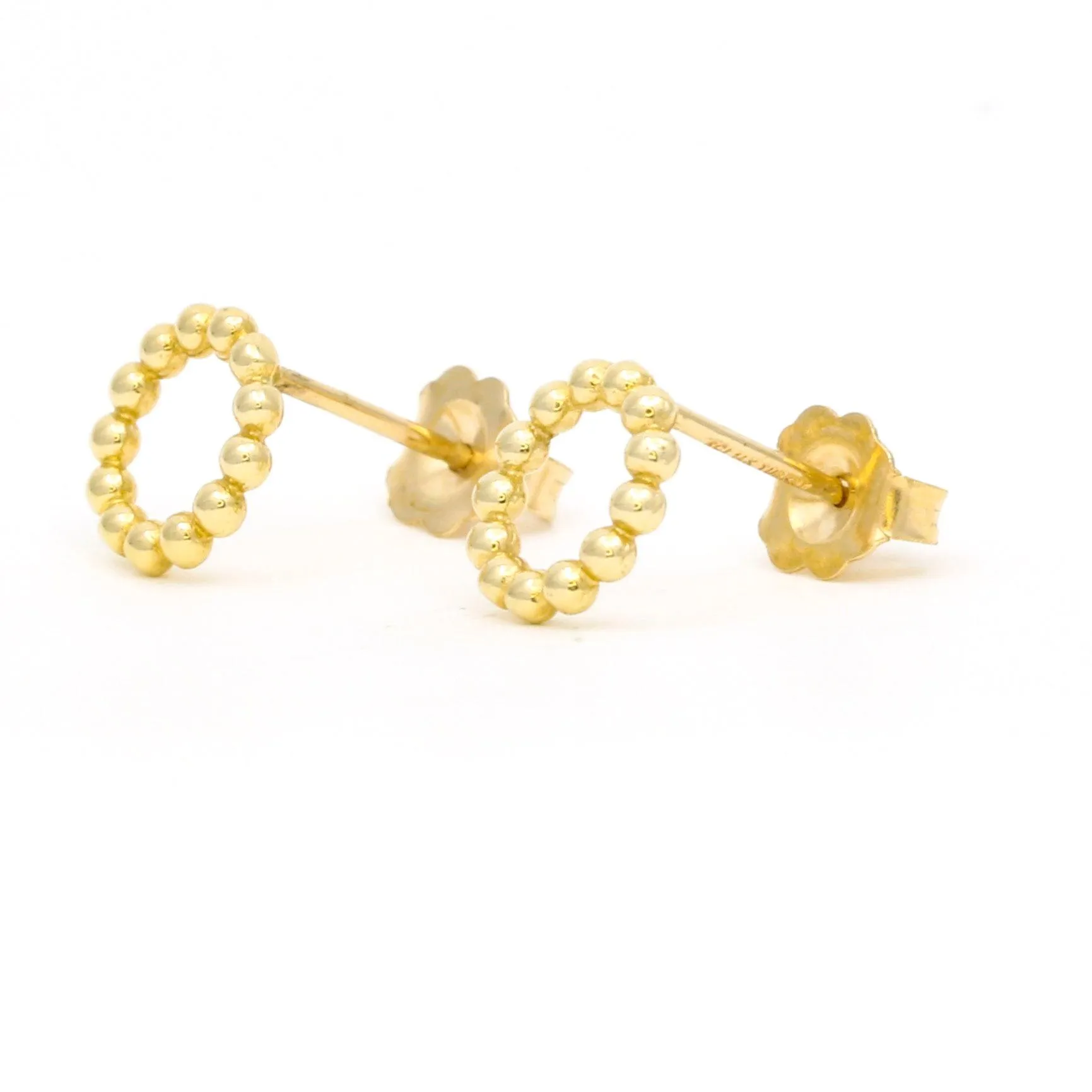 Women's Minimalist Beaded Open Circle Stud Earrings in 14k Yellow Gold
