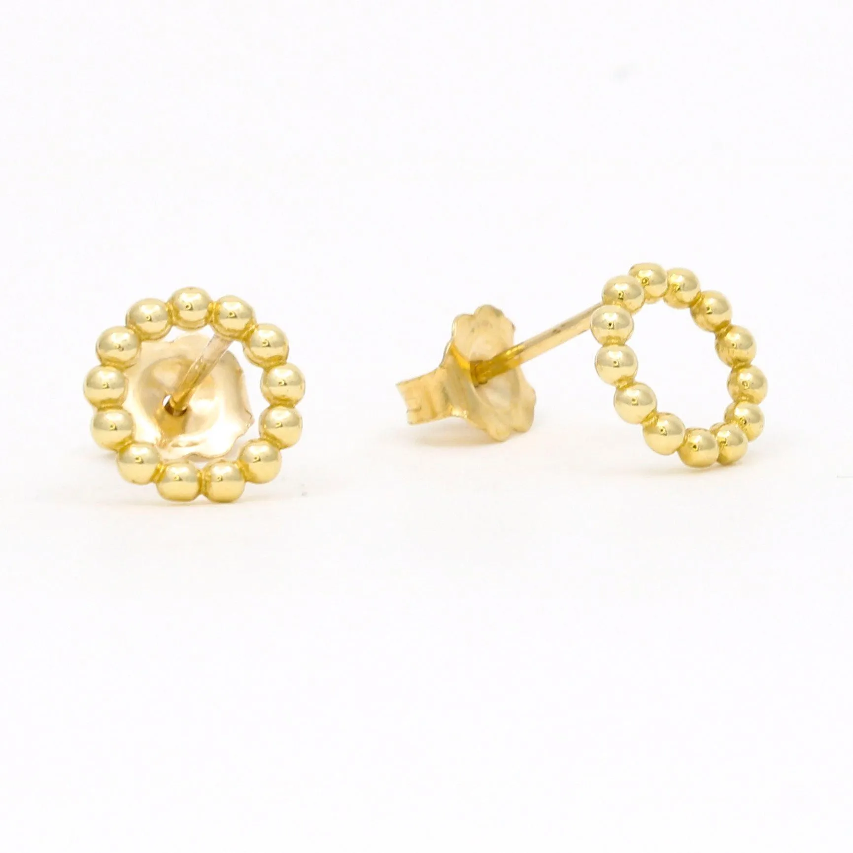 Women's Minimalist Beaded Open Circle Stud Earrings in 14k Yellow Gold