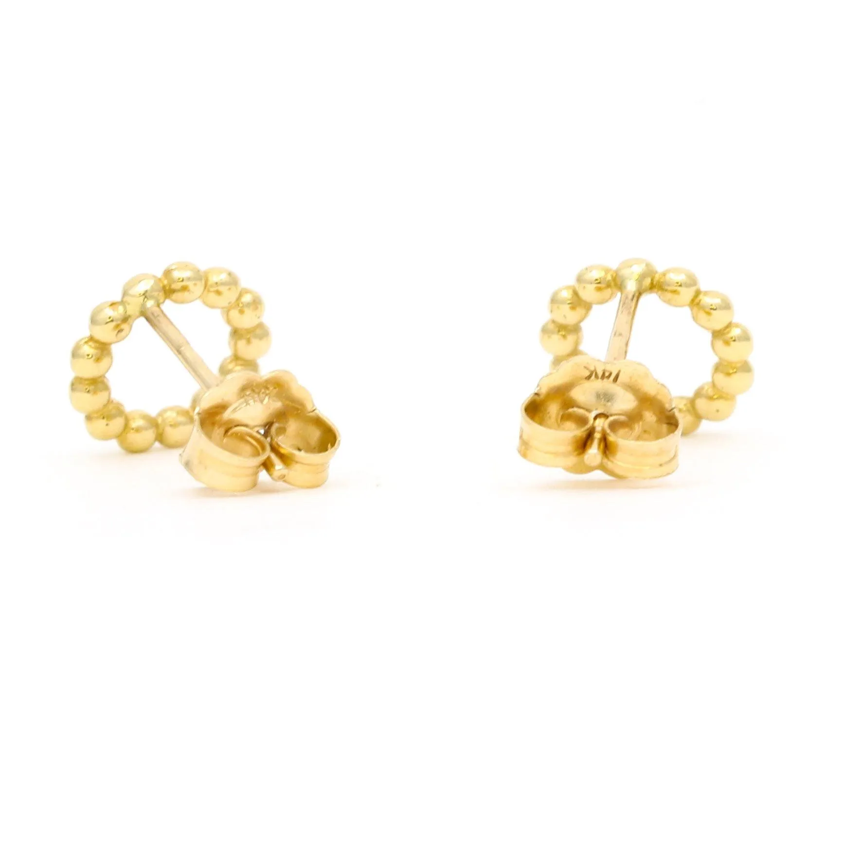 Women's Minimalist Beaded Open Circle Stud Earrings in 14k Yellow Gold