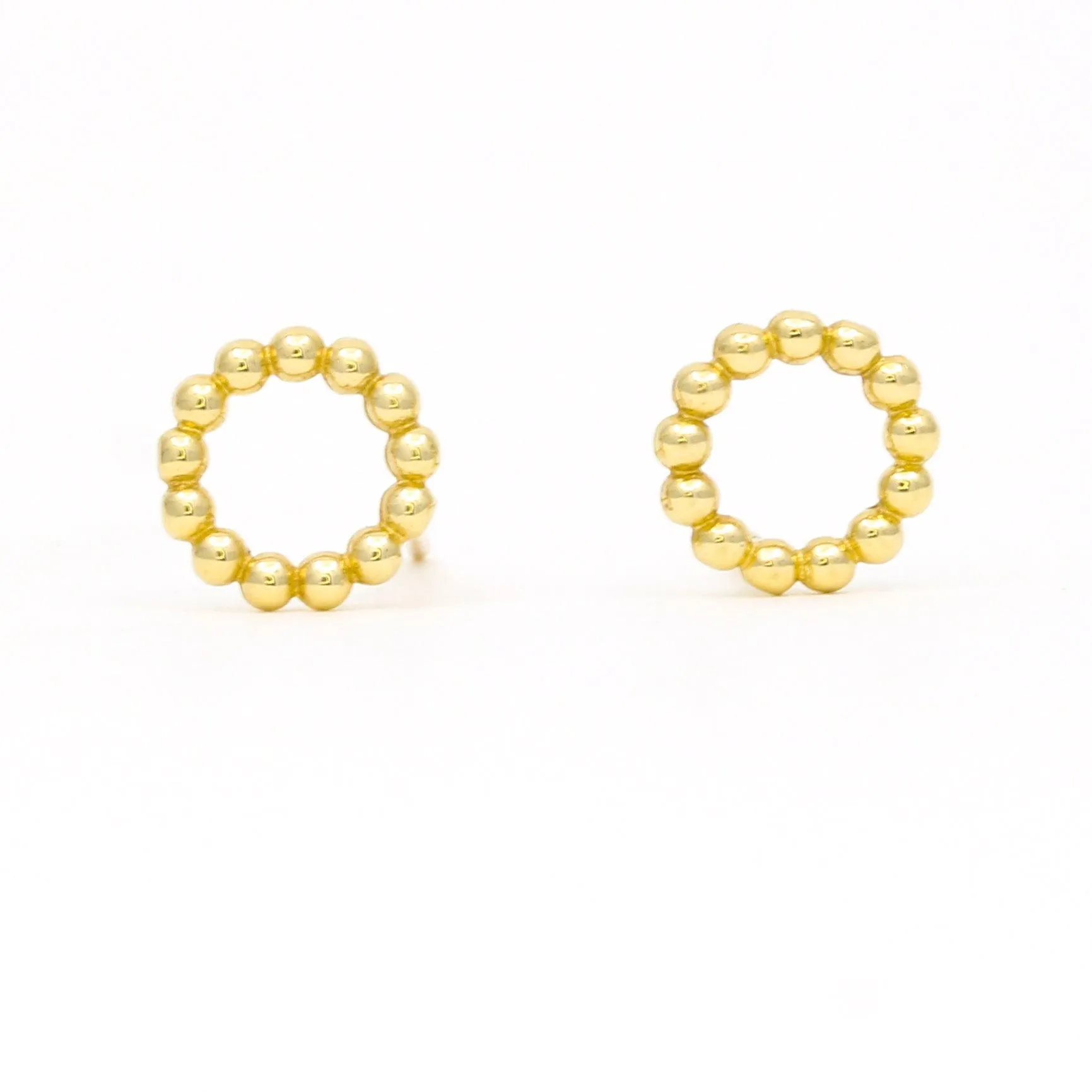 Women's Minimalist Beaded Open Circle Stud Earrings in 14k Yellow Gold