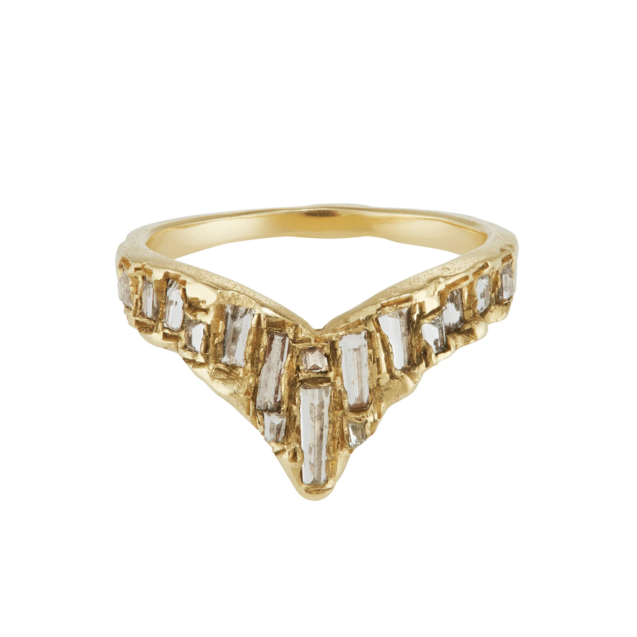 X White Baguette Diamond Scatter Point V Shape Ring