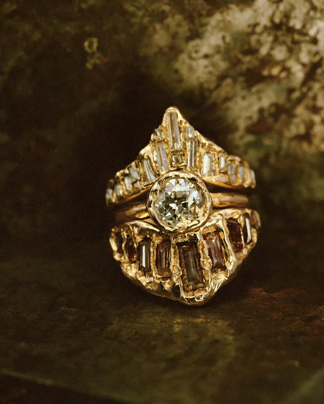 X White Baguette Diamond Scatter Point V Shape Ring